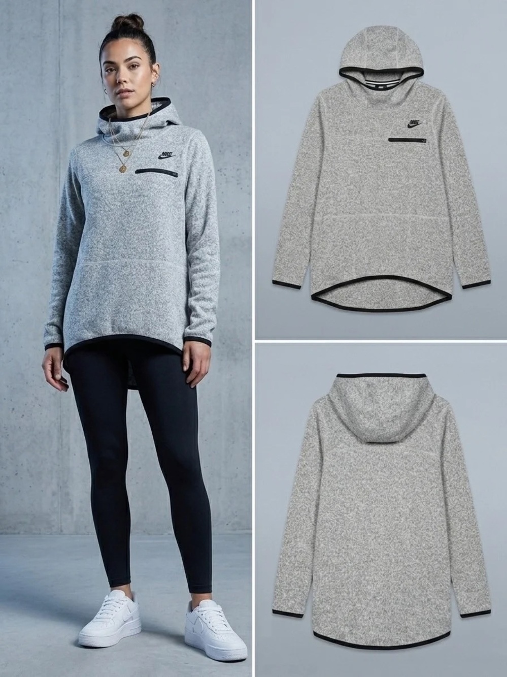 Nike Advance 15 Fleece Funnel Neck Hoodie Heather Gray Black Women’s M